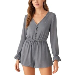 Andree by Unit Blue Gold Star Romper M Long Sleeve‎ Boho Celestial Festival Chic